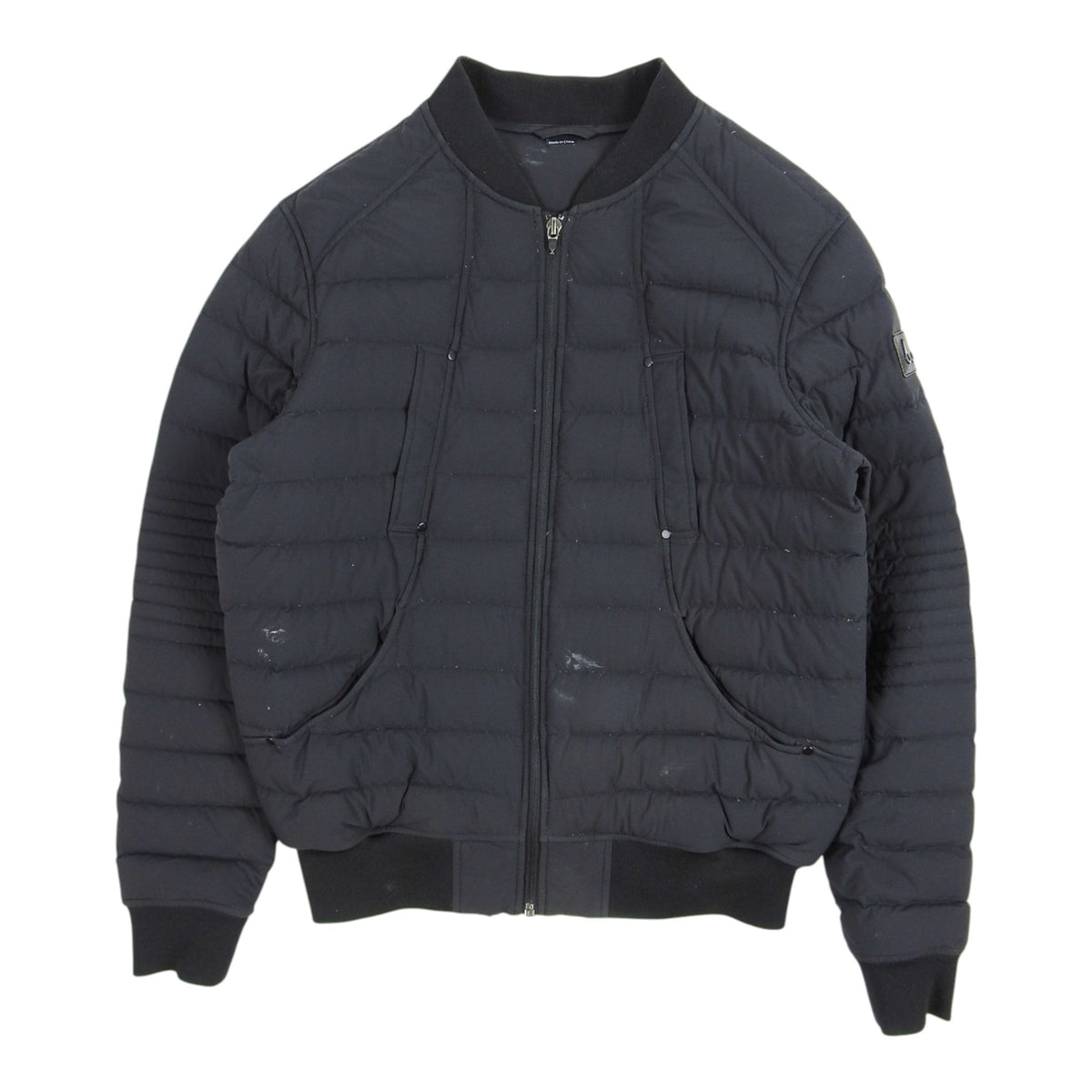 Moncler Black Distressed Quilted Bomber Jacket
