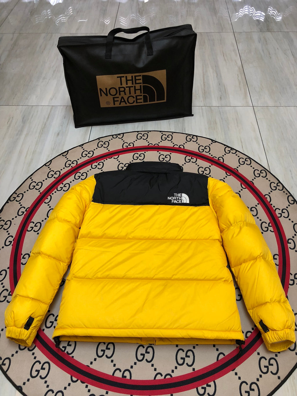 The North Face Yellow Black Colorblock Puffer Jacket