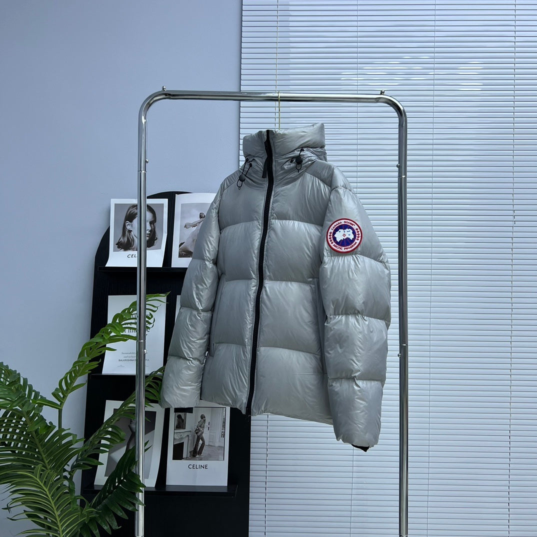 Canada Goose Silver Gray Glossy Hooded Puffer Jacket