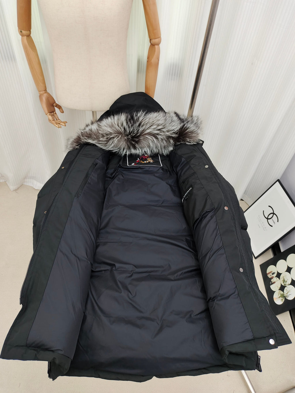 Moose Knuckles Charcoal Gray Hooded Quilted Long Parka