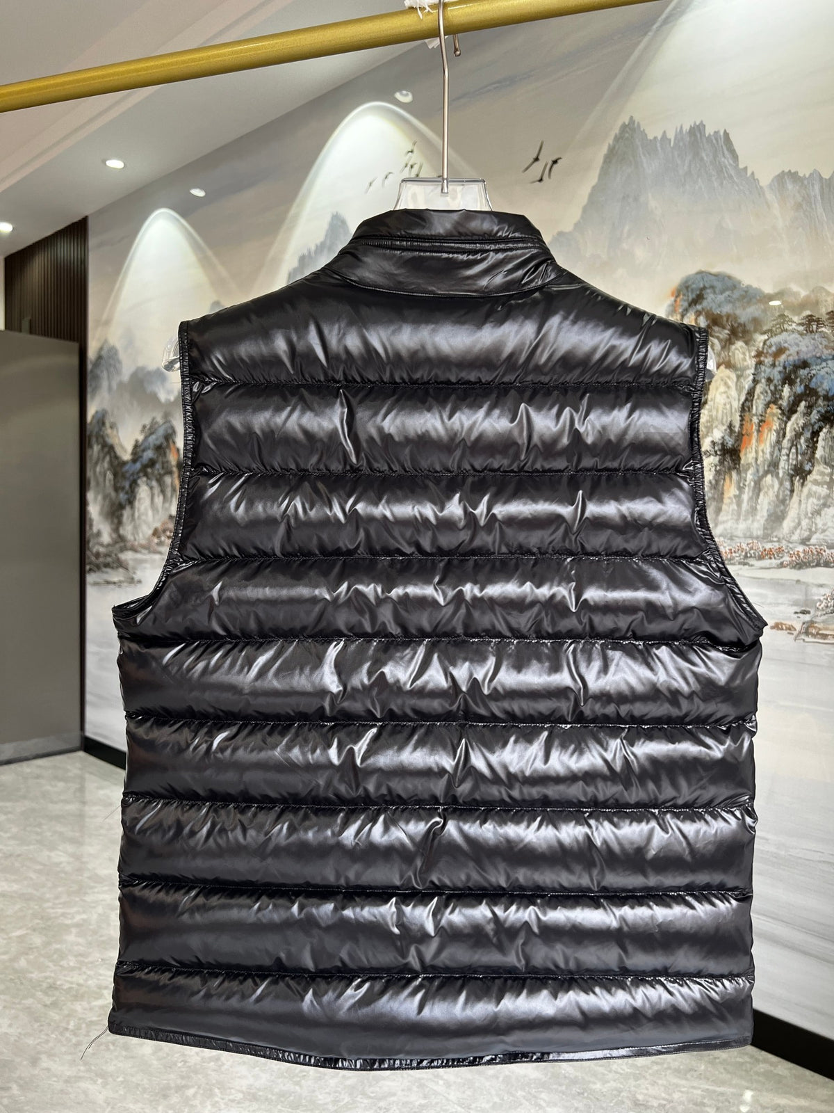 Moncler Black Glossy Quilted Zip-Pocket Puffer Vest