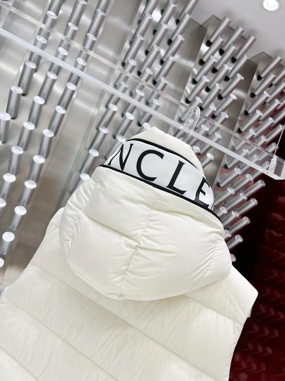 Moncler Ivory White Hooded Quilted Puffer Vest