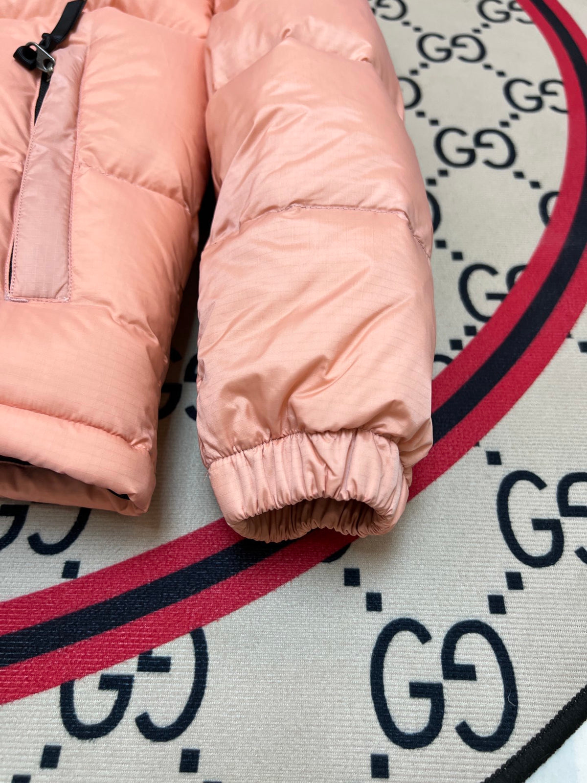 The North Face Peach Pink Black Colorblock Puffer Jacket