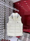 Moncler Ivory White Hooded Quilted Puffer Vest