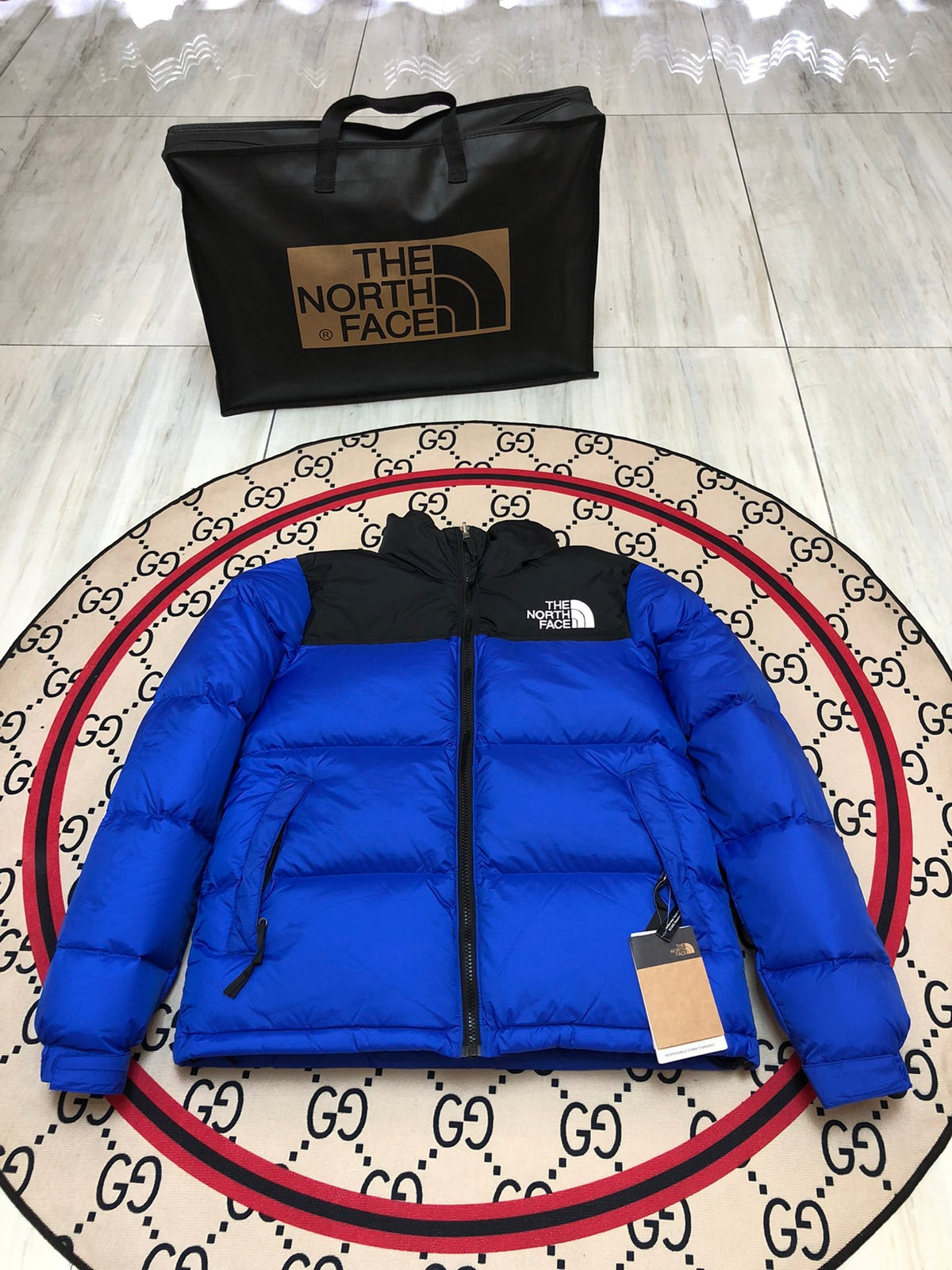 The North Face Royal Blue Black Colorblock Puffer Jacket