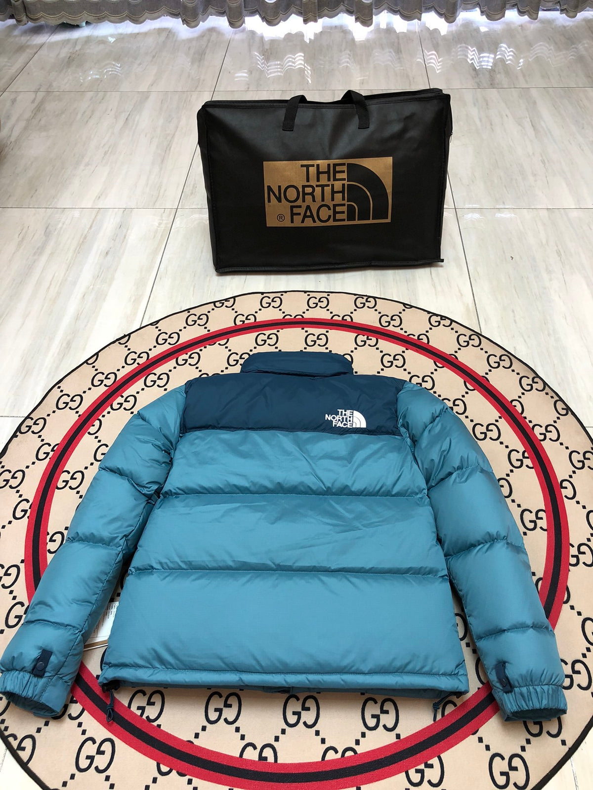 The North Face Teal Blue Colorblock Puffer Jacket