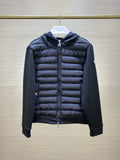 Moncler Black Quilted Front Striped Zip-Up Hoodie