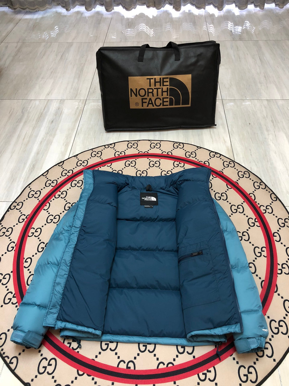 The North Face Teal Blue Colorblock Puffer Jacket