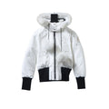 Moose Knuckles White Pom-Pom Hooded Cropped Bomber Jacket