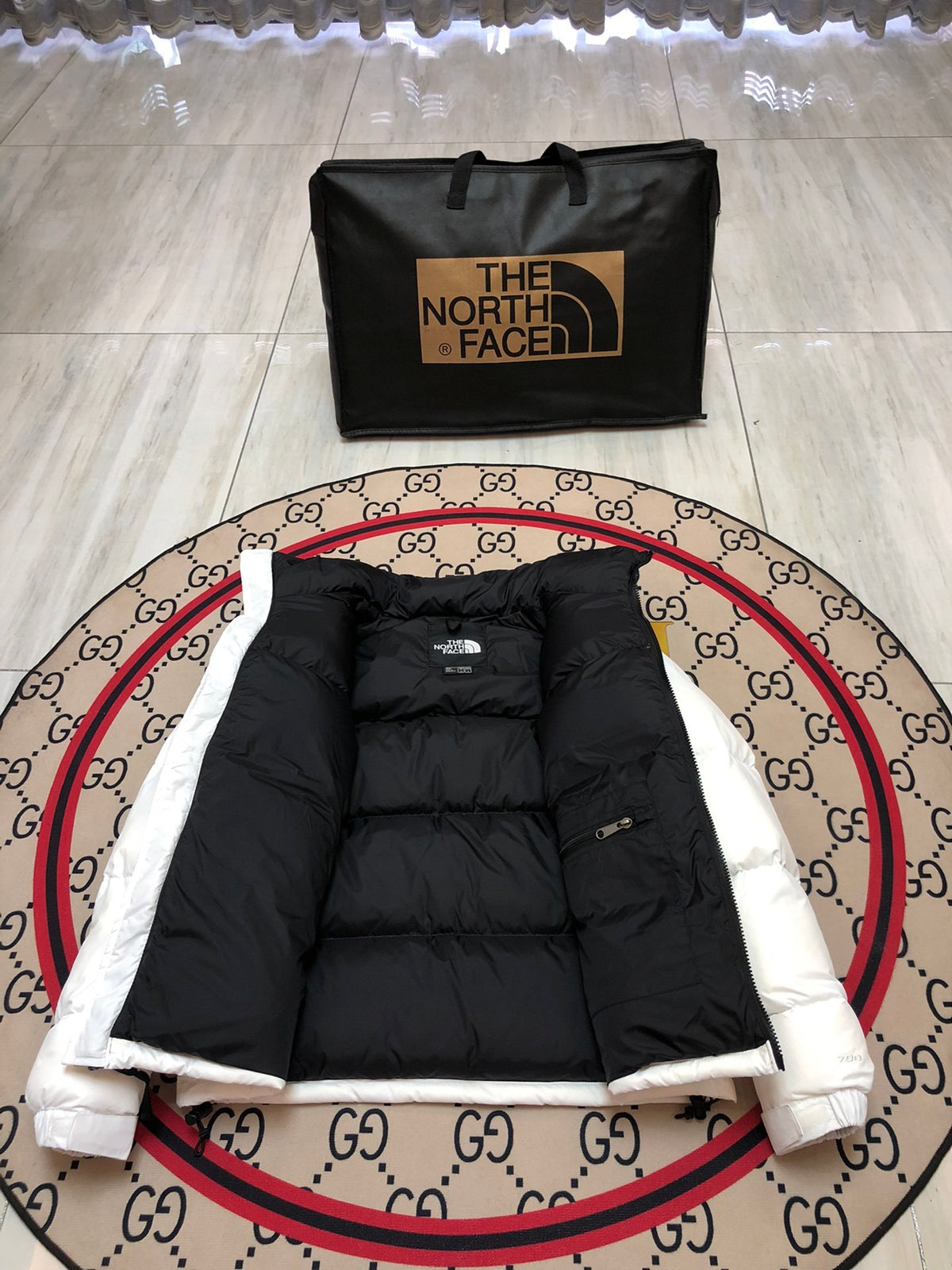 The North Face White Black Colorblock Puffer Jacket