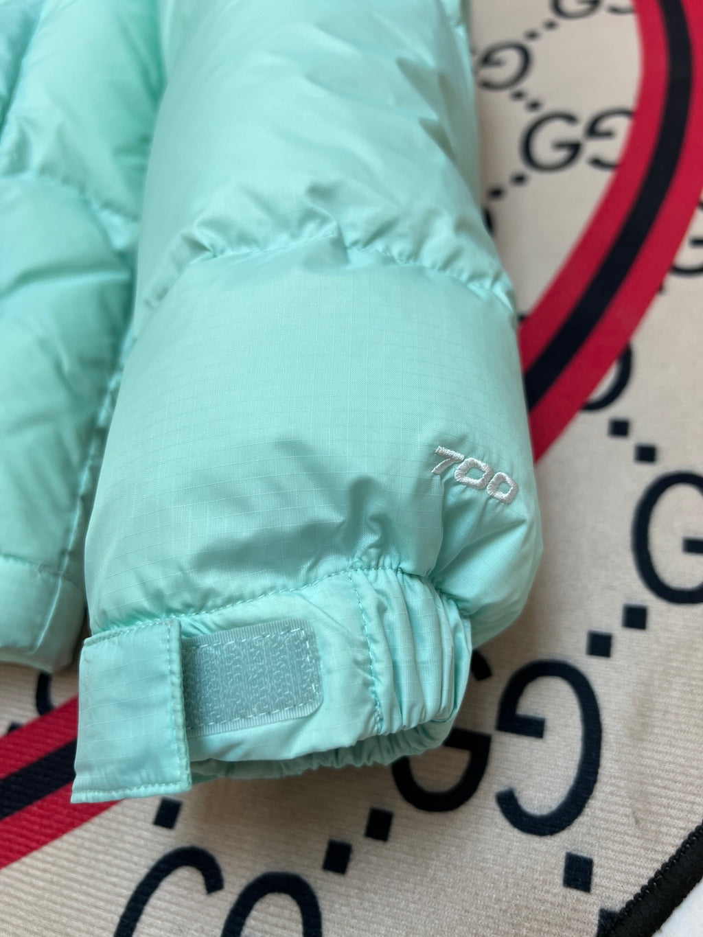 The North Face Mint Green Black Colorblock Puffer Jacket