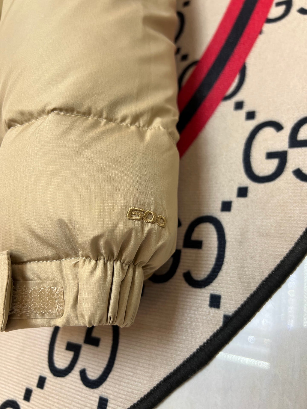 The North Face Beige Tan Colorblock Puffer Jacket