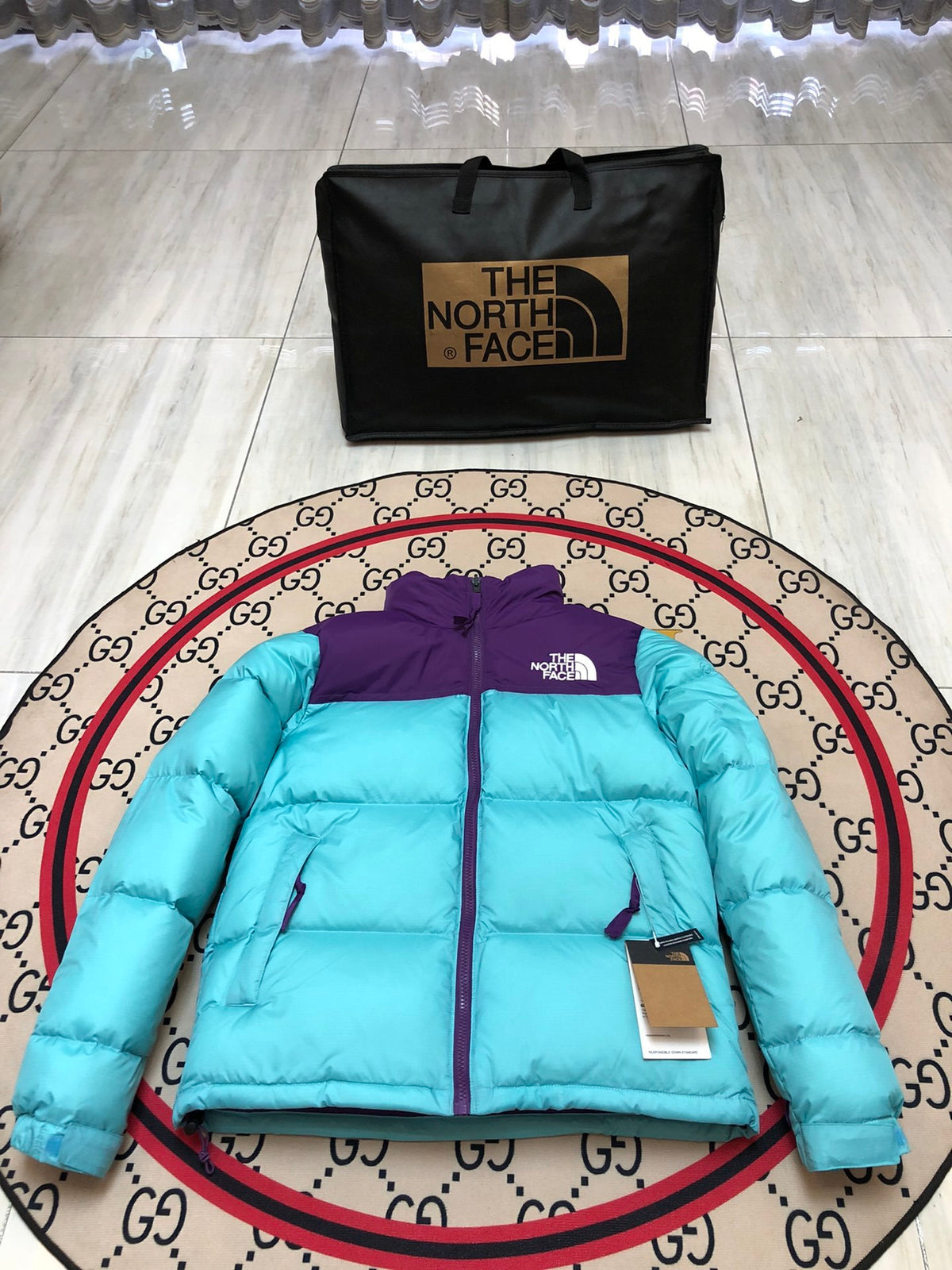 The North Face Turquoise Purple Colorblock Puffer Jacket