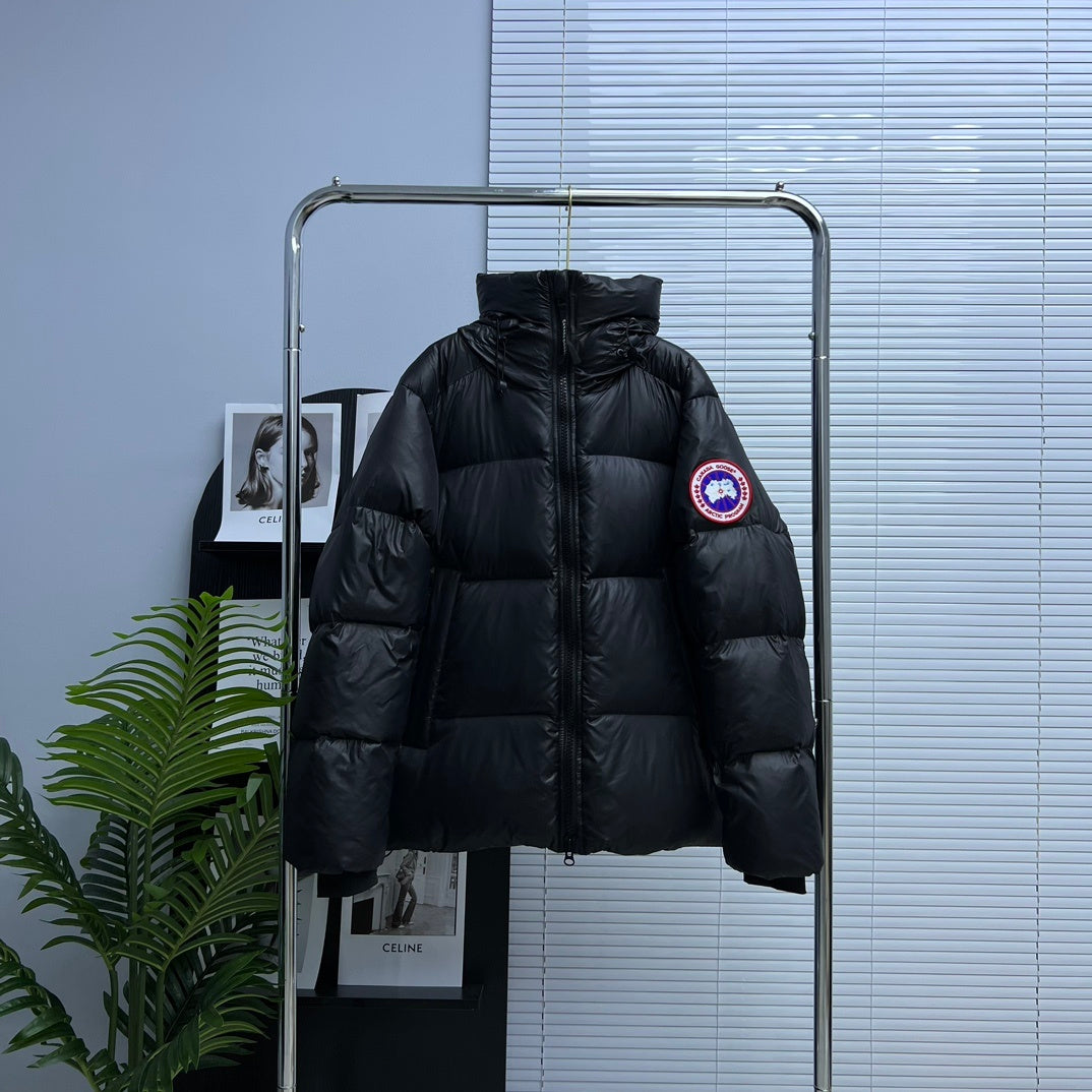 Canada Goose Black Glossy Logo Patch Hooded Puffer Jacket