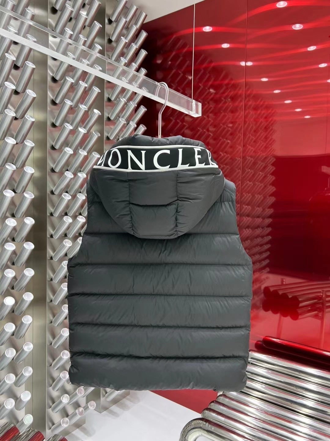 Moncler Charcoal Gray Hooded Quilted Puffer Vest