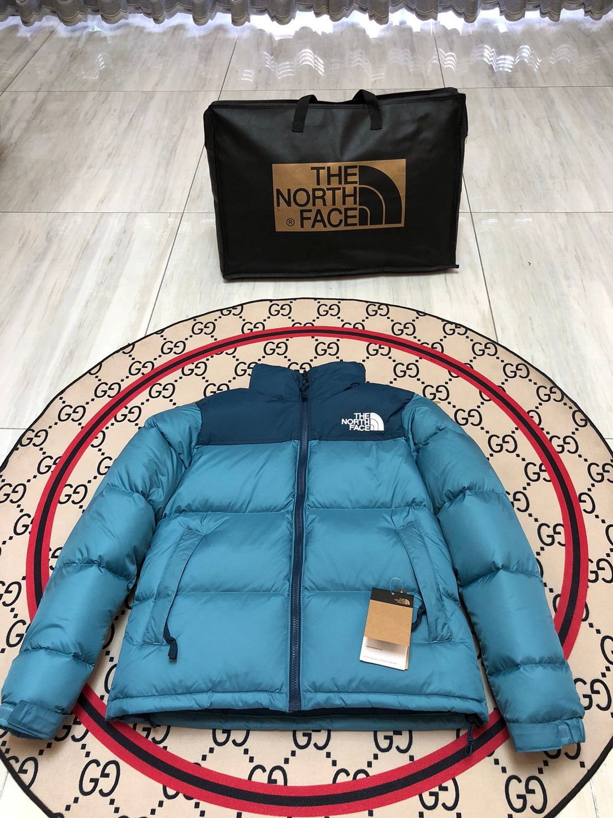 The North Face Teal Blue Colorblock Puffer Jacket