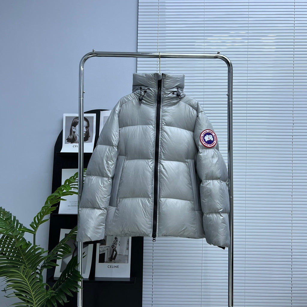 Canada Goose Silver Gray Glossy Hooded Puffer Jacket