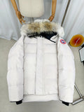 Canada Goose White Quilted Plush-Trim Hooded Jacket