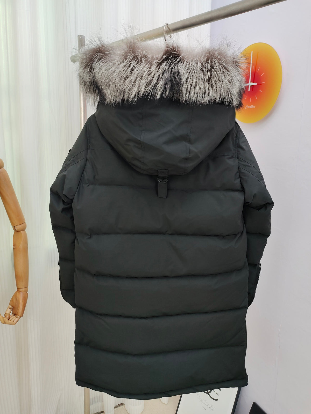 Moose Knuckles Charcoal Gray Hooded Quilted Long Parka